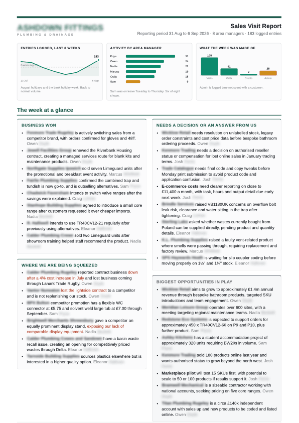 First page of the Monday report sample